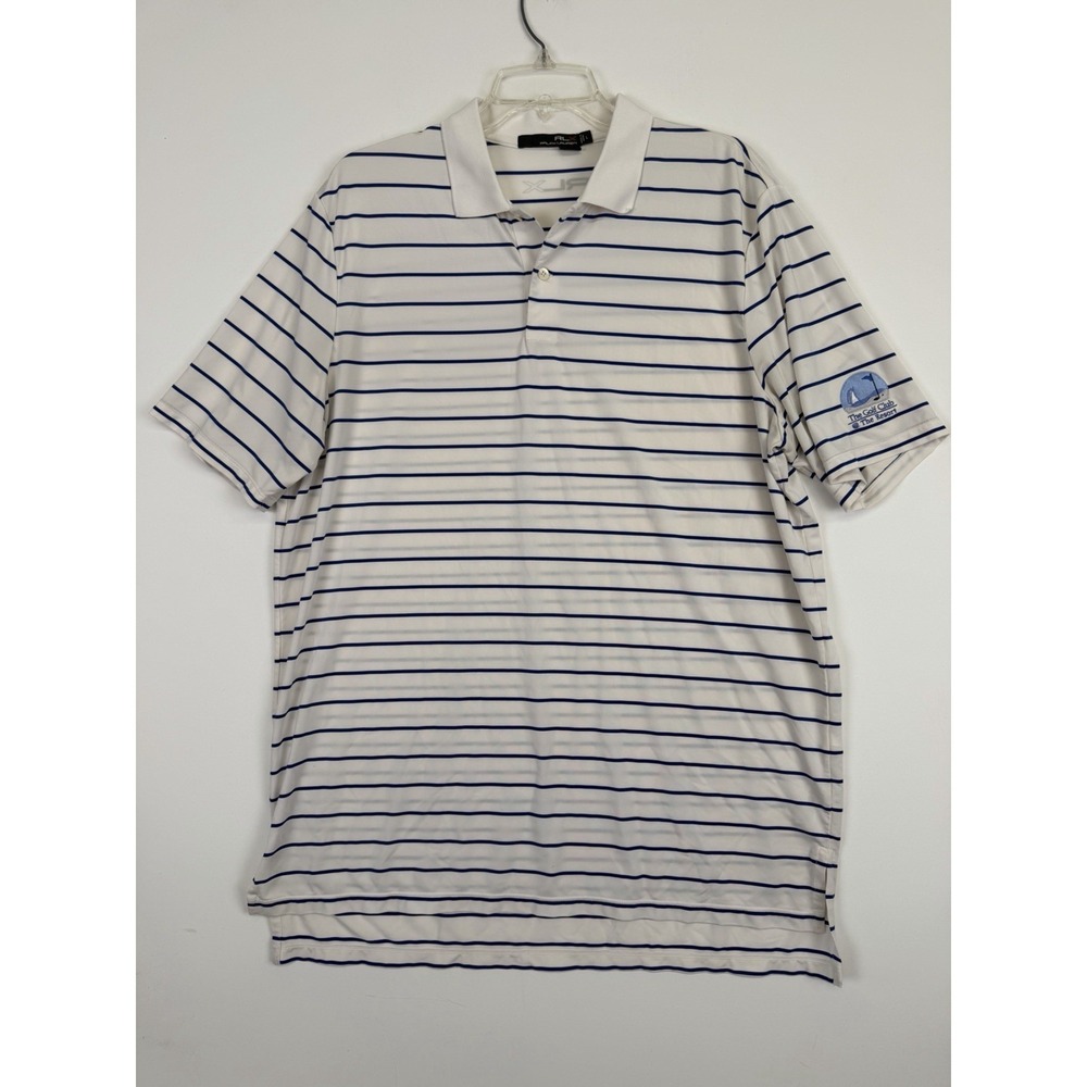 RLX Ralph Lauren Polo Shirt Mens Large Blue Striped The Golf Club @‎ The resort
